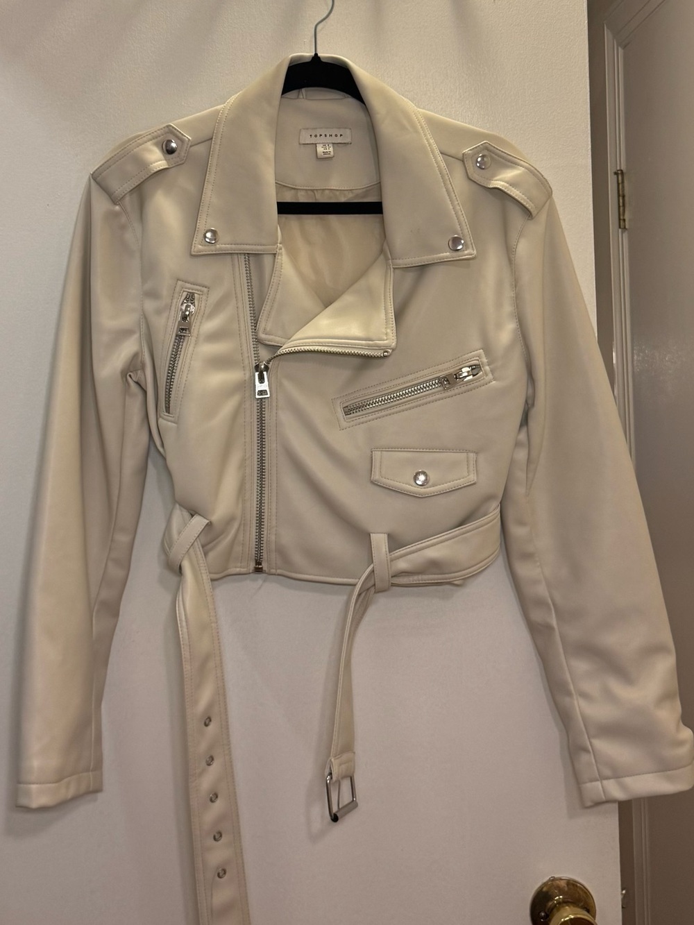 Topshop Cropped Motorcycle-Style Faux Leather Jacket